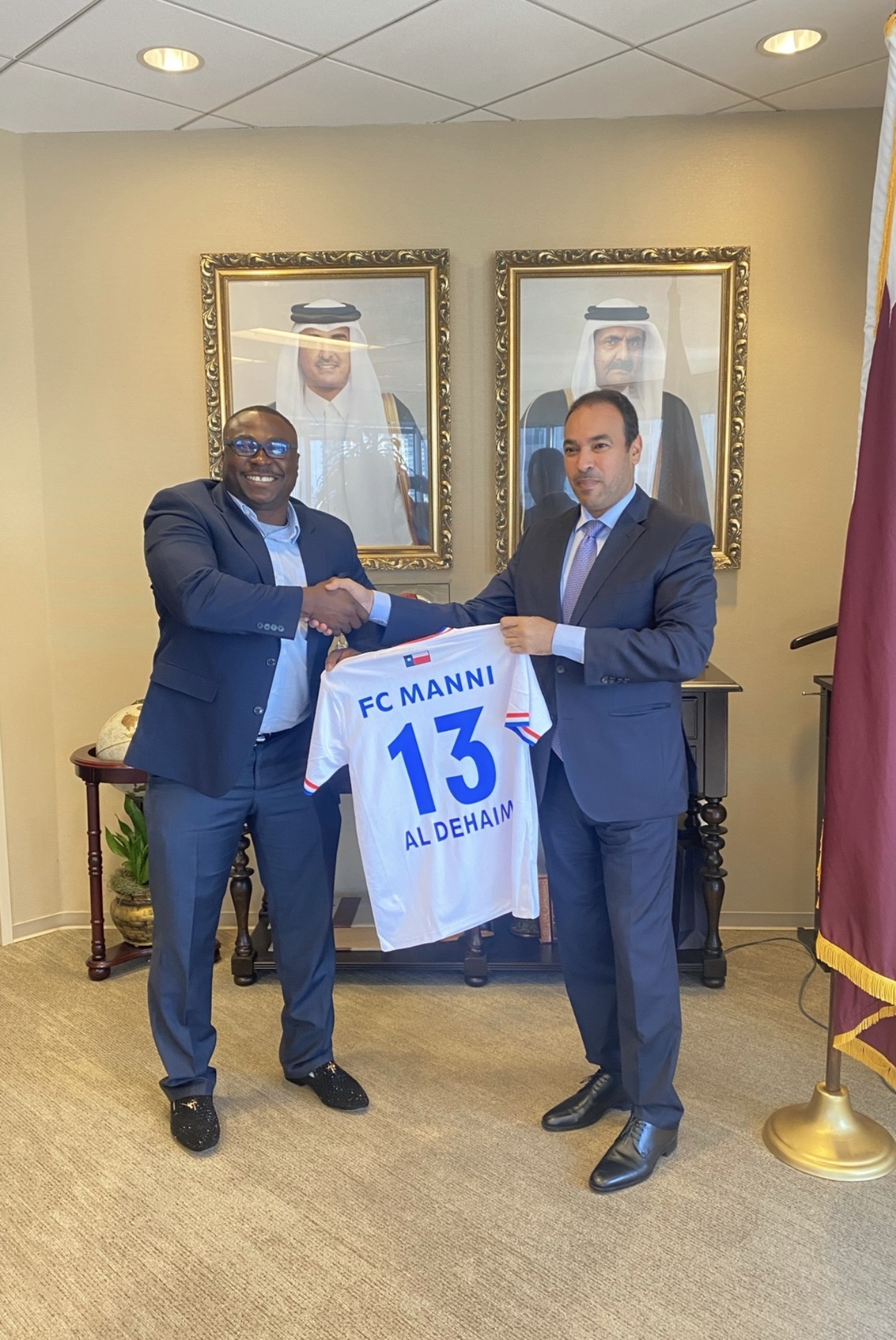 Football shirt presentation during a relationship built through sport